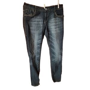 SouthPole Jeans Womens Size 11 Black Gems Embroidery